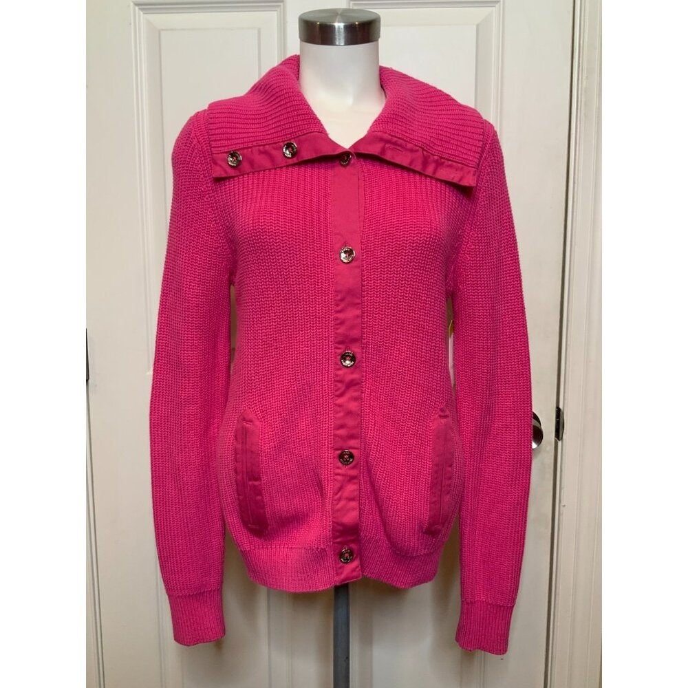 Lauren Ralph Lauren Pink Turtleneck Button-Up Cardigan Sweater, Size PL | Large